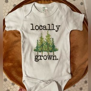 Locally Grown Onesie 3-6m White with Evergreen Trees Baby Bodysuit